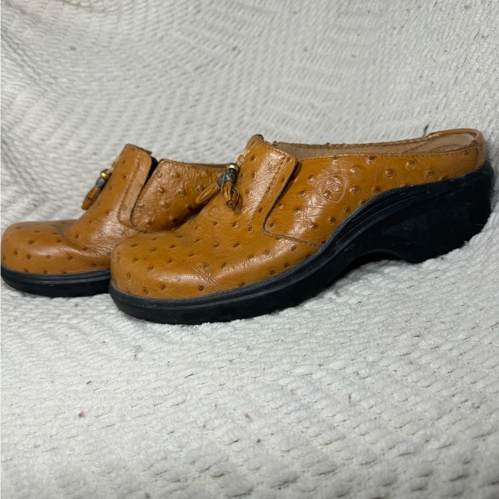 Ariat womens size 9B Brown Leather Clogs with Black Soles